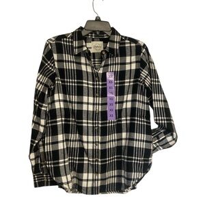 NWT JACHS New York Girlfriend Flannel Button Down Shirt Women Sz XS Black White